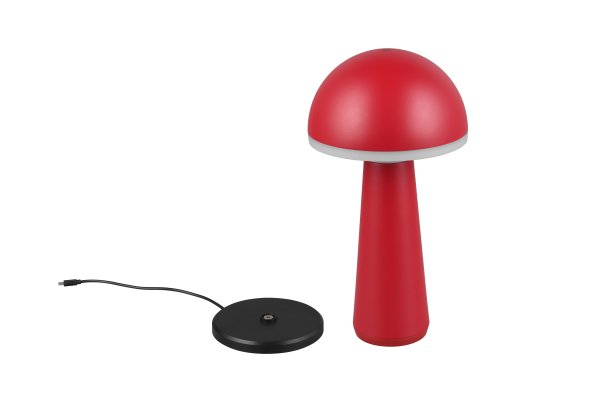 Fungo 30cm Röd portabel från Trio Lighting - Den b&auml;rbara bordslampan Fungo kombinerar tidl&ouml;s design med innovativa funktioner, vilket g&ouml;r den till en favorit bland uppladdningsbara lampor.