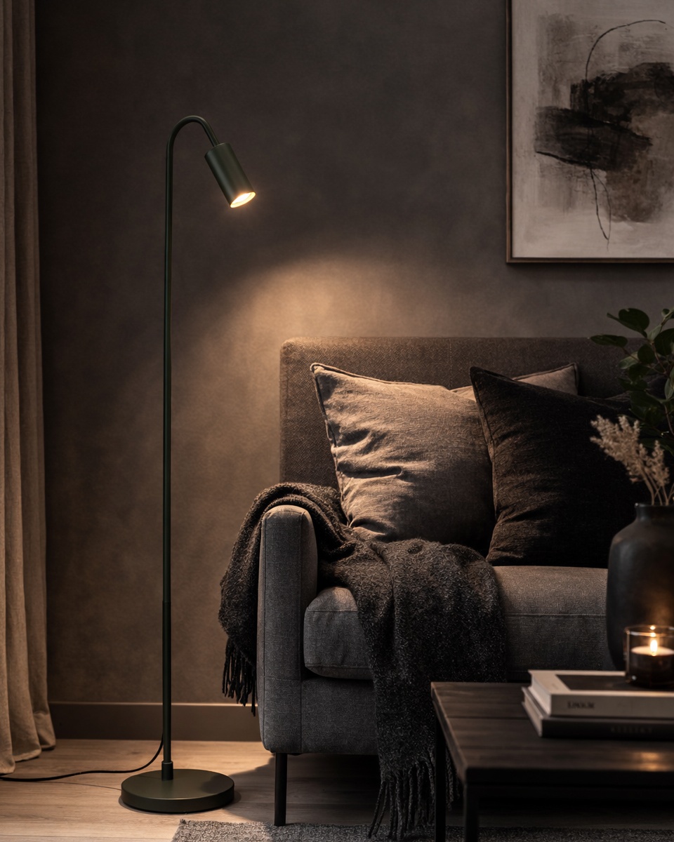Curve Mörkgrön golvlampa från By Rydéns - Curve golvlampa &auml;r en stilren och n&auml;tt lampa i metall med en matt m&ouml;rkgr&ouml;n finish.