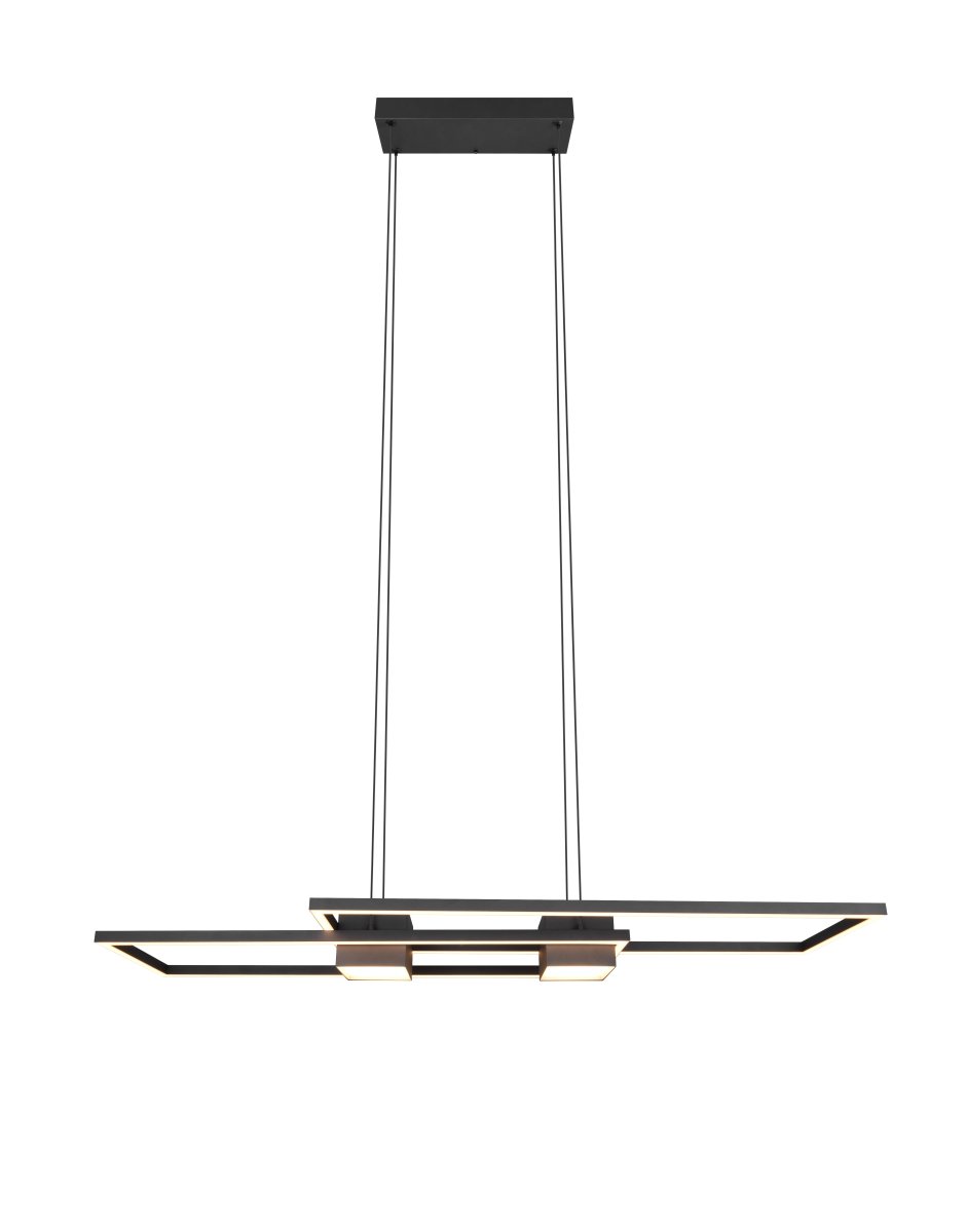 Albany 100cm Svart taklampa från Trio Lighting - De upp&aring;t- och ned&aring;triktade ljuselementen skapar en harmonisk atmosf&auml;r, medan den medf&ouml;ljande fj&auml;rrkontrollen l&aring;ter dig justera b&aring;de ljusf&auml;rg och ljusstyrka efter behov.