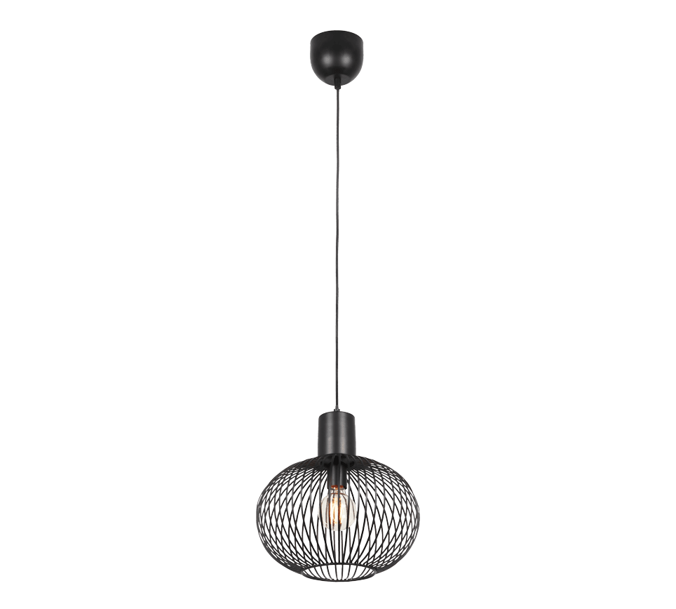 Gila Ø33 Svart taklampa från Trio Lighting - Den sf&auml;riska sk&auml;rmen i mattsvart metall med tunna ribbor ger en l&auml;tt och modern k&auml;nsla samtidigt som den l&aring;ter ljuset spridas p&aring; ett vackert och inbjudande s&auml;tt.