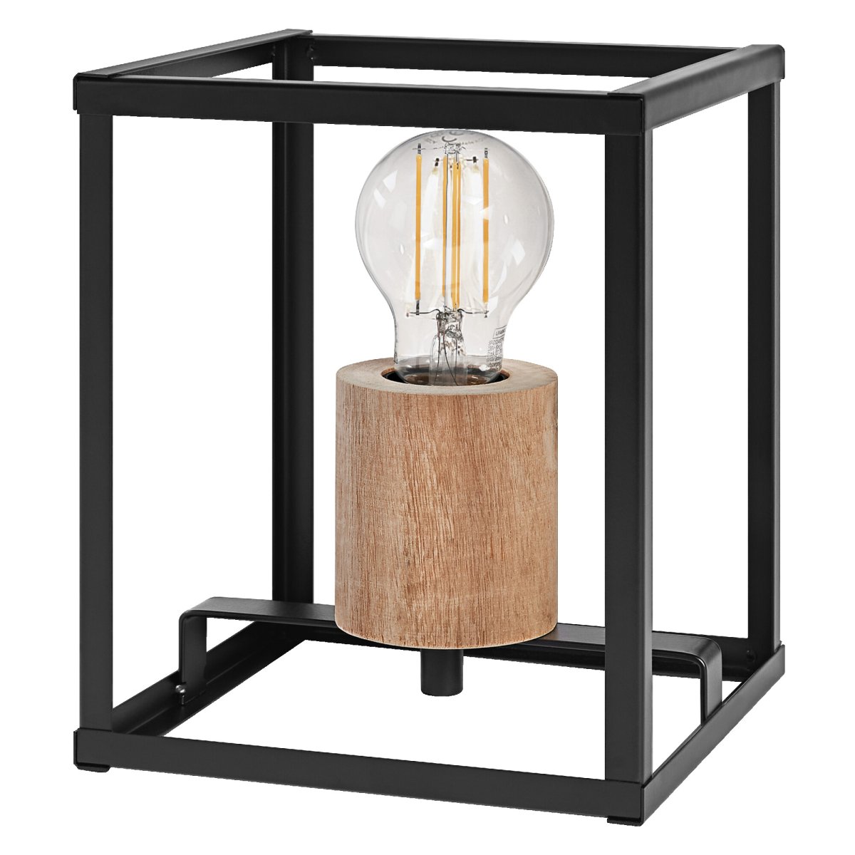 Nairobi 20cm Svart bordslampa från Ledvance - Den &ouml;ppna, geometriska metallramen i svart ger ett luftigt och elegant uttryck, medan den vackra tr&auml;detaljen skapar en varm och inbjudande k&auml;nsla.