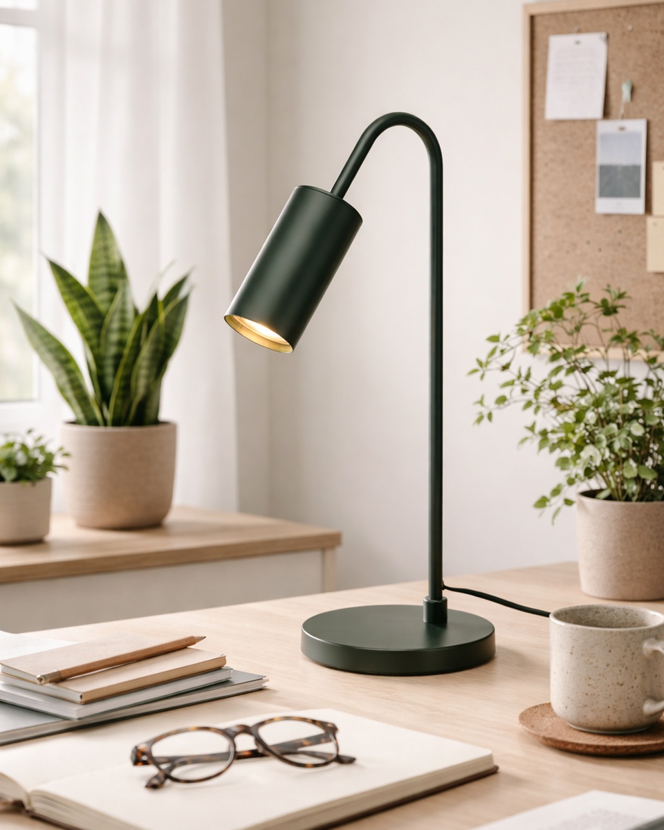 Curve 50cm Mörkgrön skrivbordslampa från By Rydéns - Curve &auml;r en stilren bordslampa i metall med en matt m&ouml;rkgr&ouml;n finish.