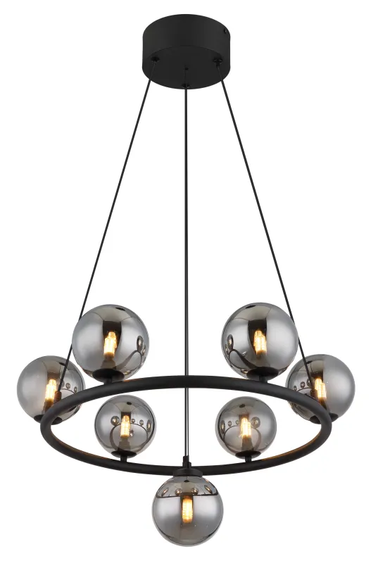 Riha Ø60 Rökfärgad taklampa från Globo Lighting - Lampan &auml;r av mattsvart metall och ger ditt hem en lyxig och inbjudande atmosf&auml;r.