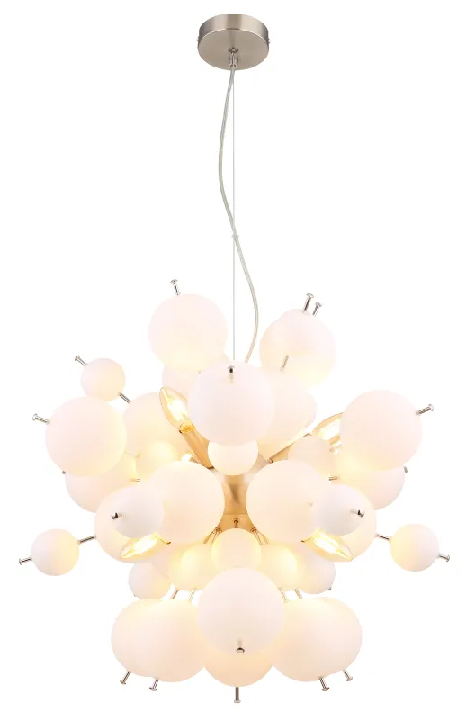 Udo Ø55 Vit taklampa från Globo Lighting - Dess unika design imponerar med en rund form d&auml;r eleganta metallst&auml;nger sammanl&auml;nkas med dekorativa kulor i olika storlekar.