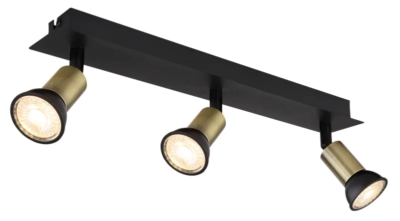 Drew 3 Guld spotlight från Globo Lighting - Drew &auml;r en stilren takspotlight som imponerar med sin design i mattsvart och guld.