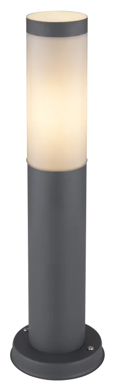 Boston 45cm Antracit pollare från Globo Lighting - Tillverkad i rostfritt st&aring;l med en opalvit plastsk&auml;rm ger den ett mjukt och behagligt ljus.