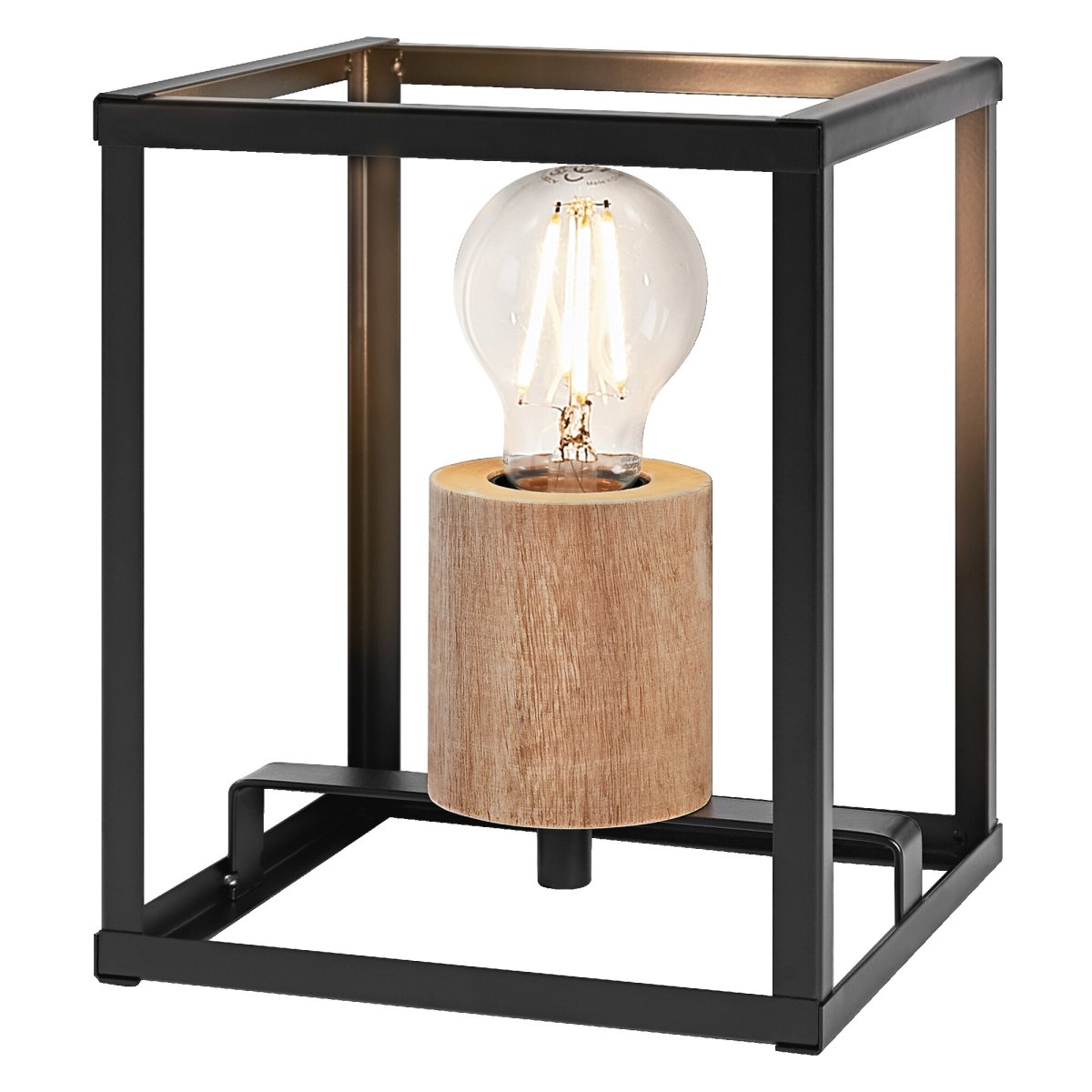 Nairobi 20cm Svart bordslampa från Ledvance - Den &ouml;ppna, geometriska metallramen i svart ger ett luftigt och elegant uttryck, medan den vackra tr&auml;detaljen skapar en varm och inbjudande k&auml;nsla.