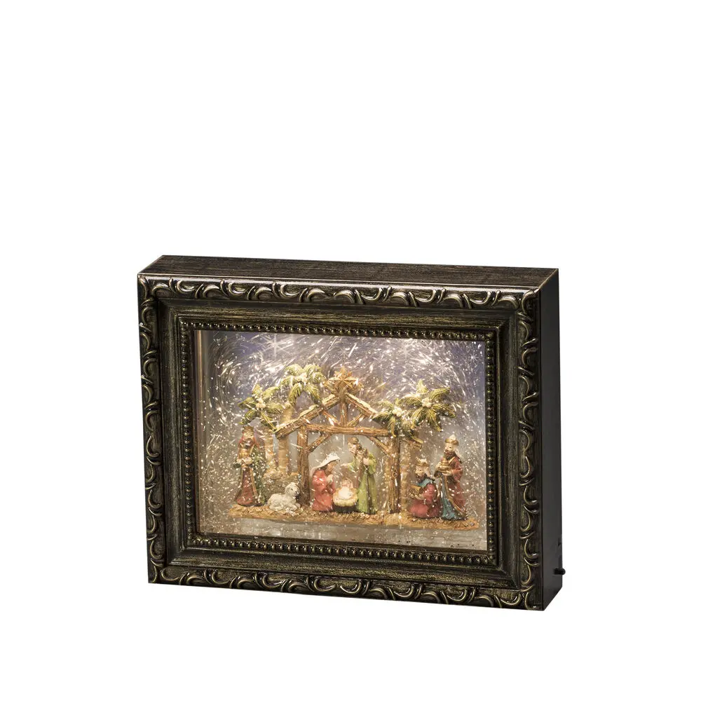 Vattenfylld lykta fotoram Brun från Konstsmide - Denna vattenfyllda lykta i form av en fotoram visar en vacker f&ouml;delsescen med LED-belysning som skapar ett mjukt och st&auml;mningsfullt sken.