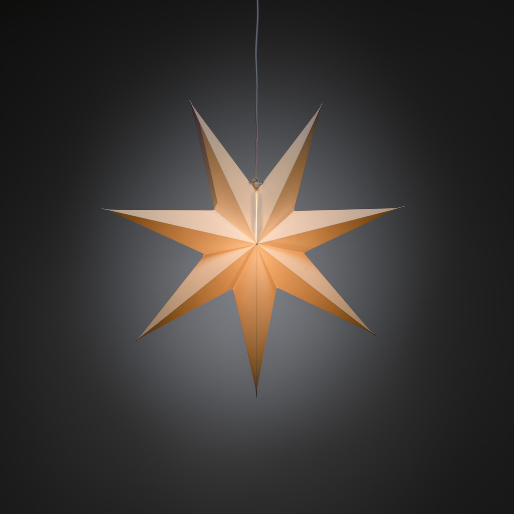 Pappersstjärna Ø60 Vit från Konstsmide - Perfekt att h&auml;nga i f&ouml;nstret eller mot en vacker v&auml;gg &ndash; en tidl&ouml;s dekoration som f&ouml;rgyller varje rum med enkel elegans.