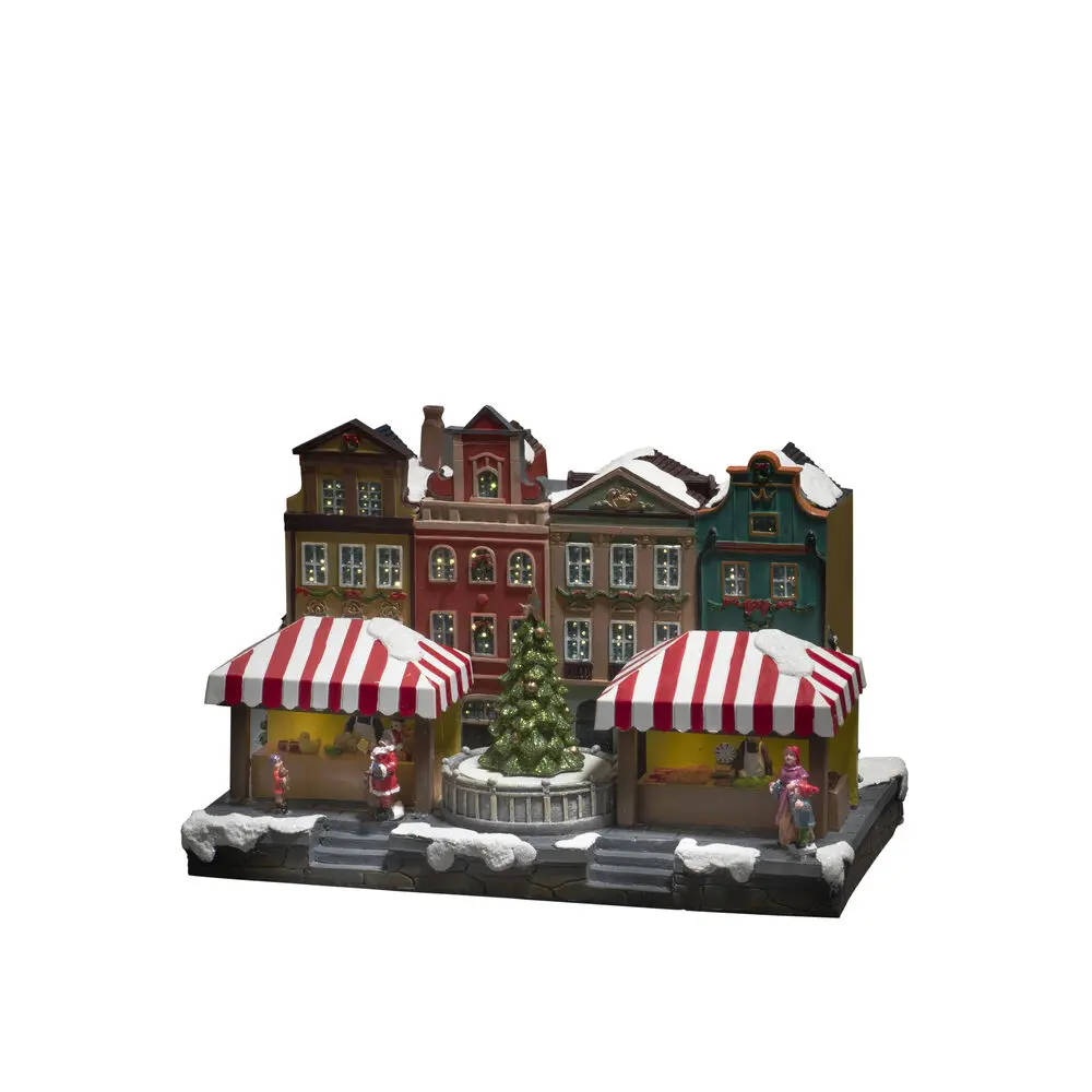 Fiberoptiskt hus 20cm Flerfärgad från Konstsmide - Med vackert upplysta hus, f&auml;rgglada marknadsst&aring;nd och en gnistrande gran i mitten skapar den en levande julst&auml;mning.