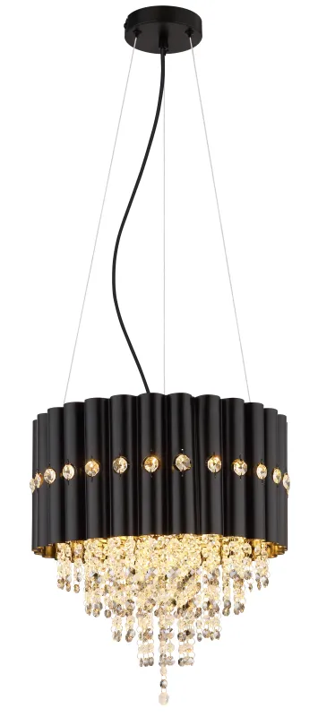 Eleos Ø40 Svart taklampa från Globo Lighting - Med en stomme i matt svartlackerad metall och en lampsk&auml;rm i samma nyans sm&auml;lter den harmoniskt in i b&aring;de moderna och klassiska interi&ouml;rer.