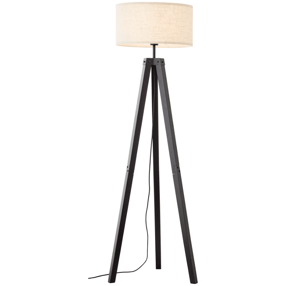 Holbrook Svart golvlampa från Brilliant - De svarta benen av tr&auml; i kombination med lampsk&auml;rmen i beige textil skapar en varm atmosf&auml;r.