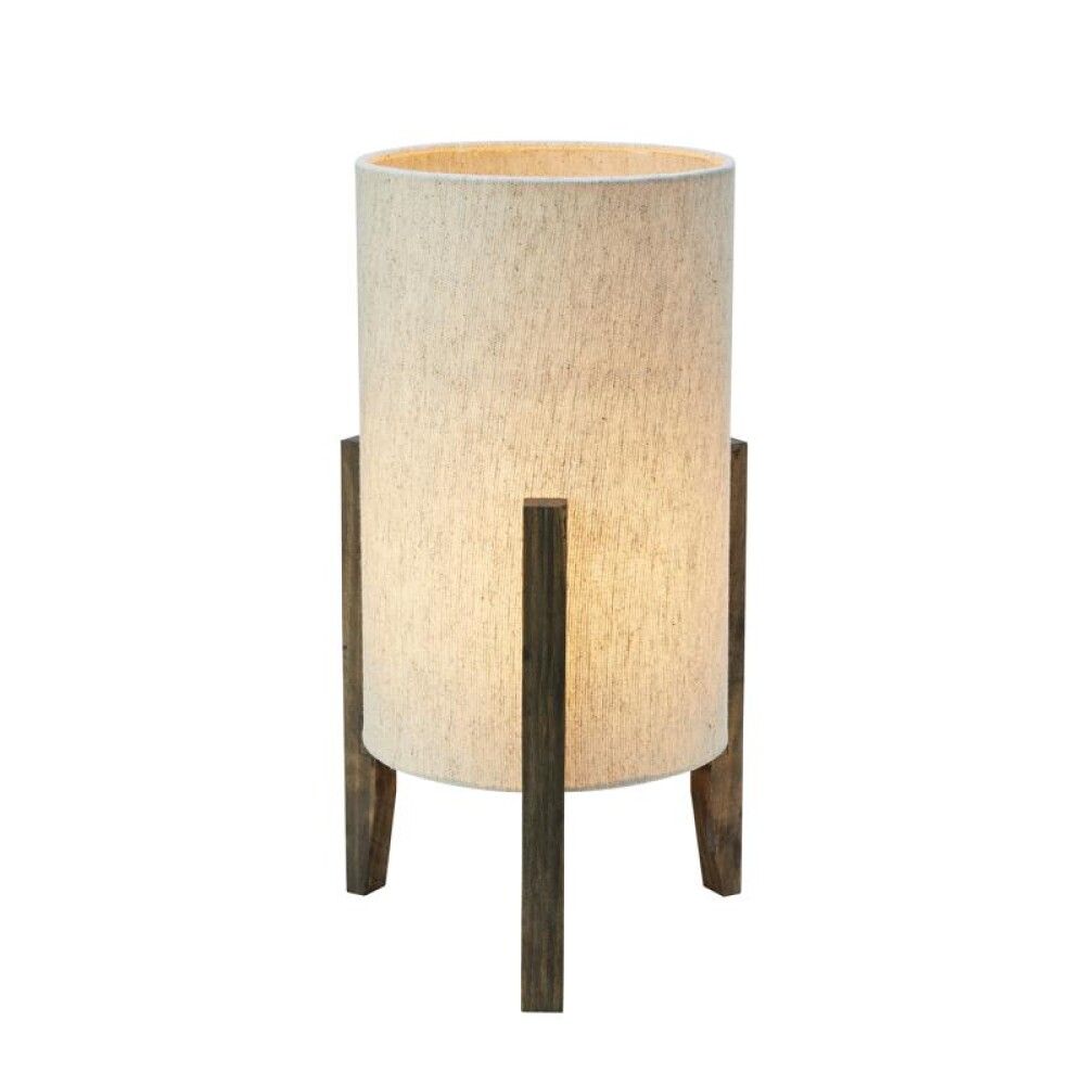 Euca 40cm Beige bordslampa från Markslöjd - Med sin bas i brunt tr&auml; och sk&auml;rm i beige textil sprider den ett varmt och ombonat ljus som skapar en trivsam atmosf&auml;r i rummet.