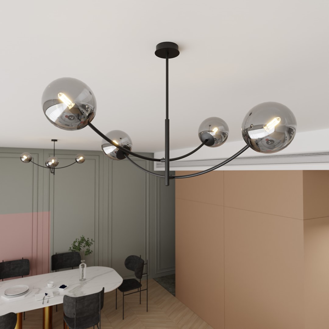 Hunter Ø90 Svart/Rökfärgad taklampa från Emibig Lighting - Lampan g&ouml;r sig s&auml;rskilt bra ovanf&ouml;r ett bord eller en k&ouml;ks&ouml;, d&auml;r den skapar en unik och inbjudande atmosf&auml;r.