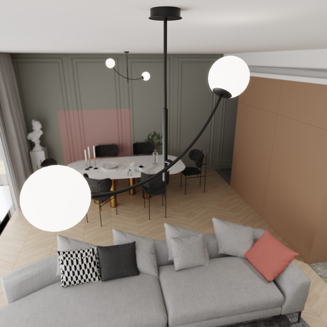 Hunter 83cm Svart/Vit taklampa från Emibig Lighting - Lampan g&ouml;r sig s&auml;rskilt bra ovanf&ouml;r ett bord eller en k&ouml;ks&ouml;, d&auml;r den skapar en unik och inbjudande atmosf&auml;r.