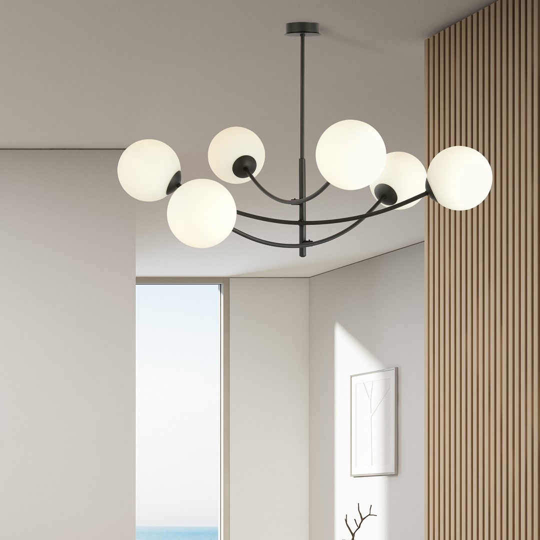 Hunter Ø90 Svart/Vit taklampa från Emibig Lighting - Lampan g&ouml;r sig s&auml;rskilt bra ovanf&ouml;r ett bord eller en k&ouml;ks&ouml;, d&auml;r den skapar en unik och inbjudande atmosf&auml;r.