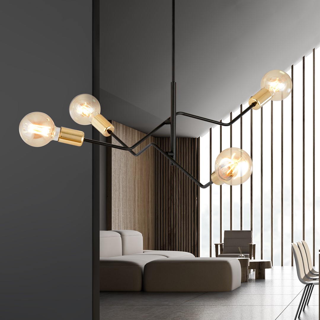 Bolt 66cm Svart taklampa från Emibig Lighting - Den klassiska f&auml;rgkombinationen &ndash; elegant svart och tidl&ouml;st guld &ndash; erbjuder stora m&ouml;jligheter f&ouml;r olika inredningsstilar och sm&auml;lter v&auml;l in i b&aring;de moderna och traditionella milj&ouml;er.