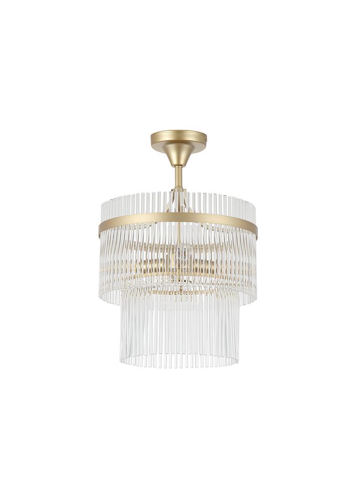 Lara Ø35 Guld kristall från Searchlight - Den stilrena stommen i guldfinish ramas in av dekorativa stavar i klart glas som sprider och reflekterar ljuset p&aring; ett vackert s&auml;tt.