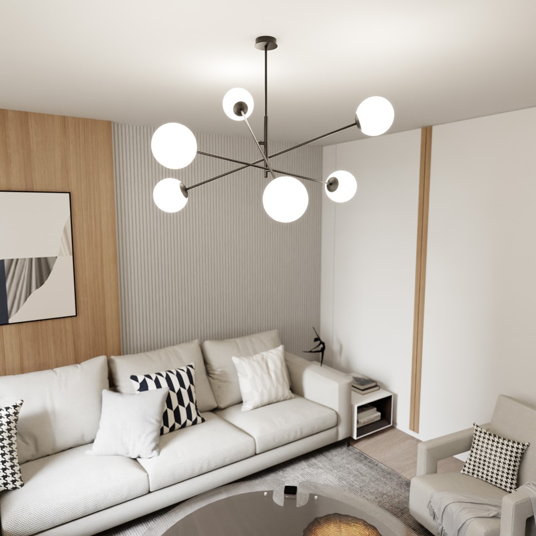 Linear Ø102 Vit taklampa från Emibig Lighting - Den g&ouml;r sig s&auml;rskilt bra ovanf&ouml;r ett bord eller en k&ouml;ks&ouml; och skapar en unik och inbjudande atmosf&auml;r.