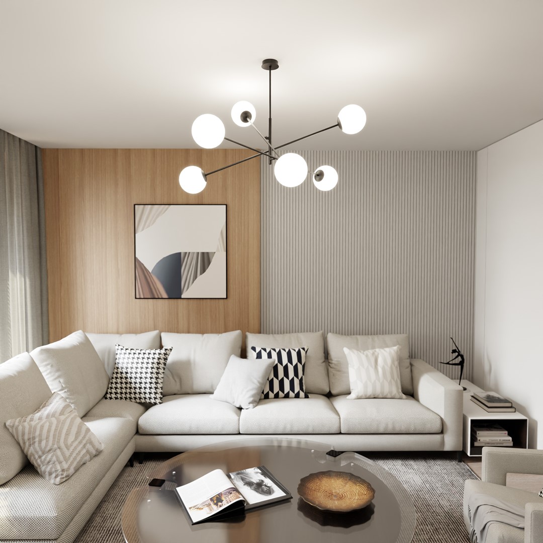 Linear Ø102 Vit taklampa från Emibig Lighting - Den g&ouml;r sig s&auml;rskilt bra ovanf&ouml;r ett bord eller en k&ouml;ks&ouml; och skapar en unik och inbjudande atmosf&auml;r.