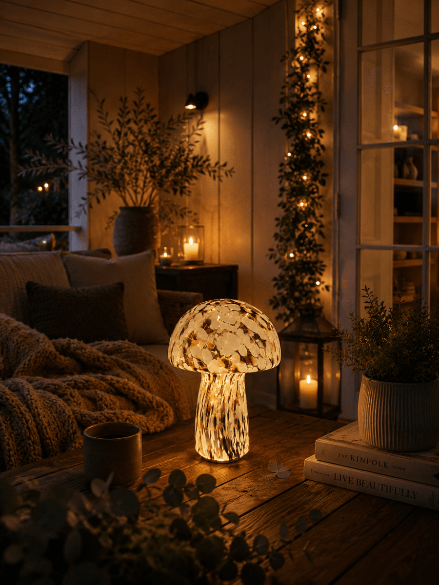 Svamp 35cm Svart bordslampa från Pixie Design - Ut&ouml;ver det har lampan ocks&aring; timerfunktion, den lyser i 8h och &auml;r sl&auml;ckt i 16h, vilket upprepas varje dag om s&aring; &ouml;nskas.