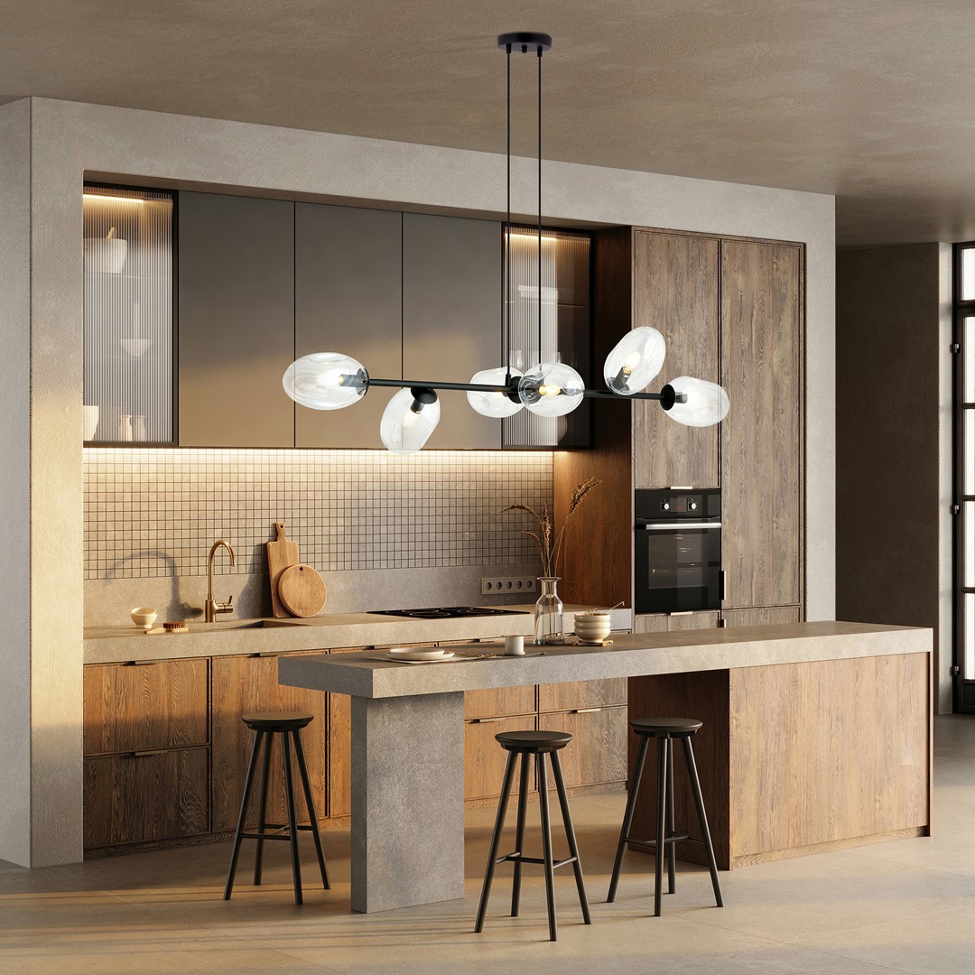 Pandora 120cm Transparent taklampa från Emibig Lighting - Den moderna designen k&auml;nnetecknas av unikt formade sk&auml;rmar &ndash; eleganta och str&ouml;mlinjeformade &ndash; som tillf&ouml;r rummet b&aring;de charm och personlighet.