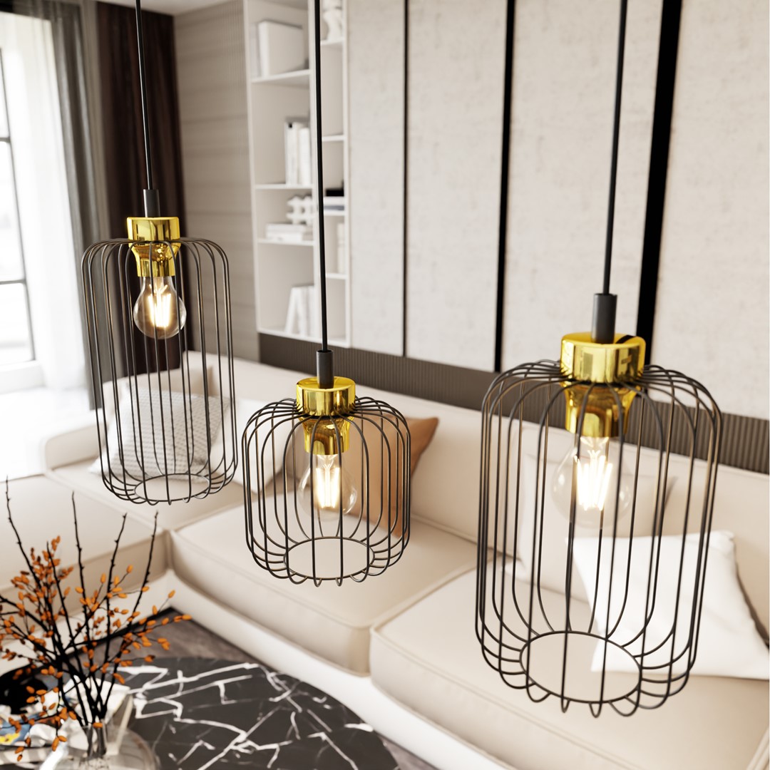 Vander 60cm Svart/Guld taklampa från Emibig Lighting - Vander - en perfekt kombination av industriell och elegant design.