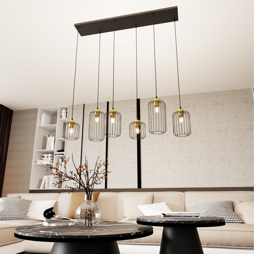 Vander 115cm Svart/Guld taklampa från Emibig Lighting - Vander - en perfekt kombination av industriell och elegant design.