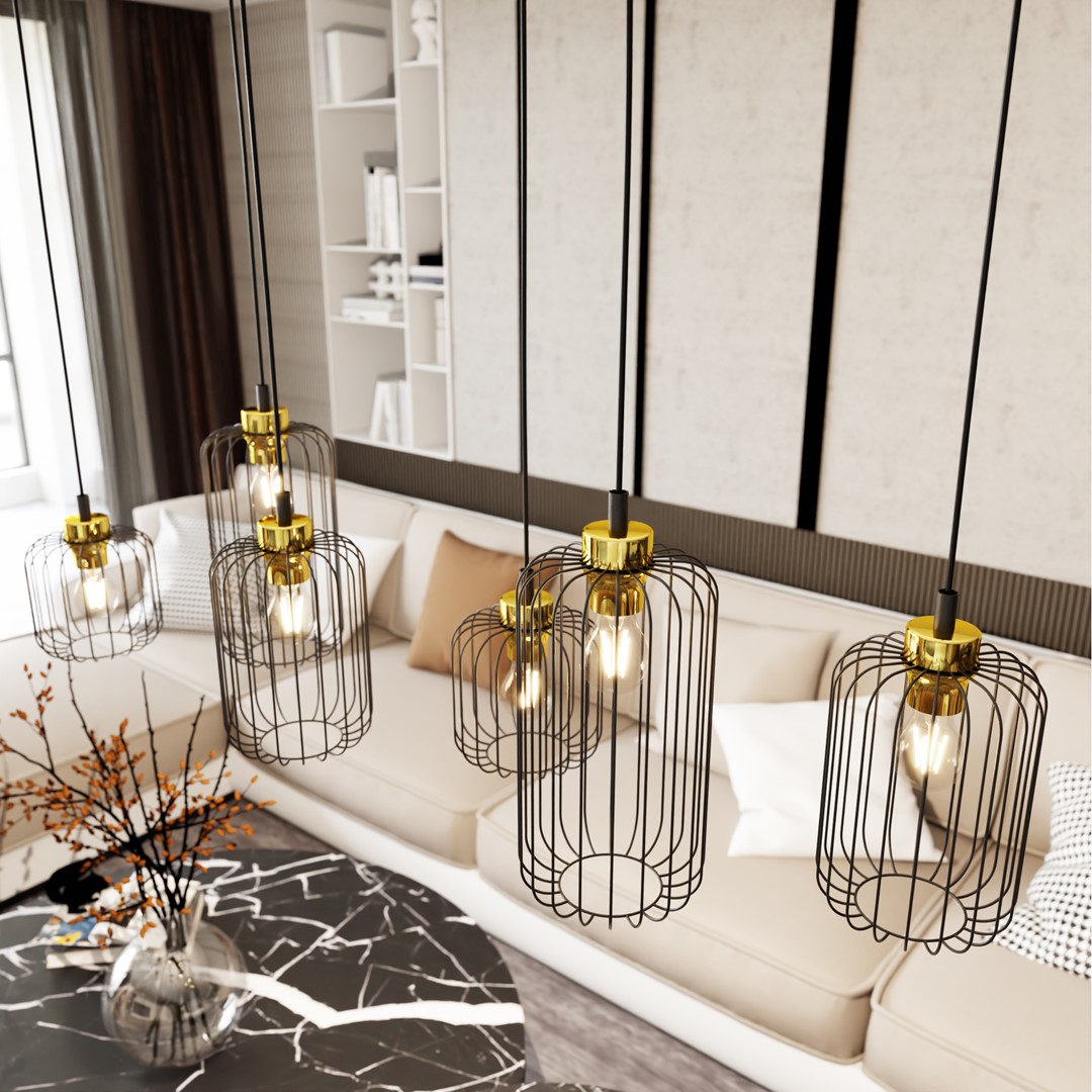 Vander 115cm Svart/Guld taklampa från Emibig Lighting - Vander - en perfekt kombination av industriell och elegant design.
