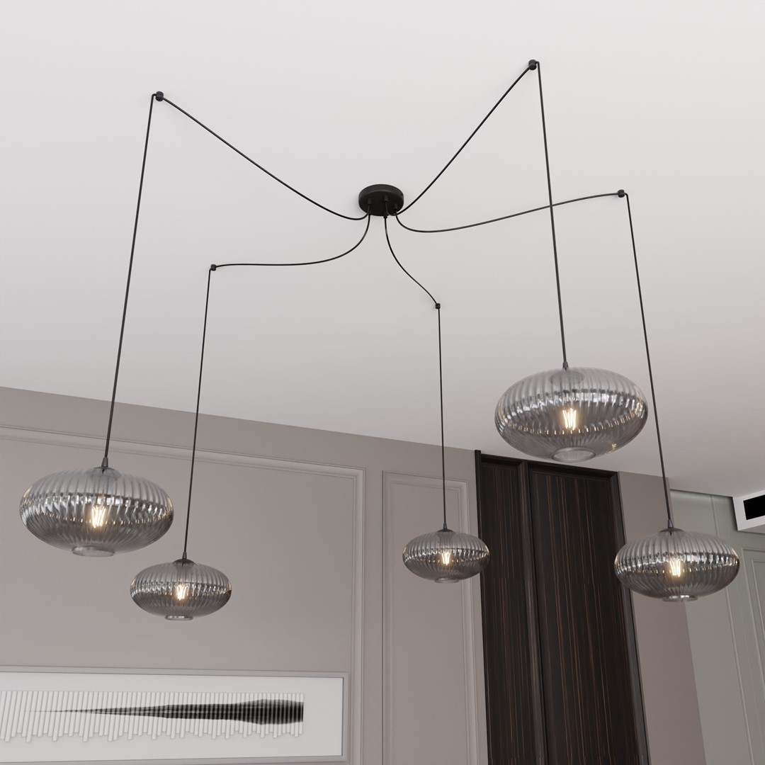 Origo 5xØ30 Rökfärgad taklampa från Emibig Lighting - Origo passar perfekt i milj&ouml;er som vardagsrum eller restauranger och &auml;r en idealisk kombination av estetik och kvalitet.