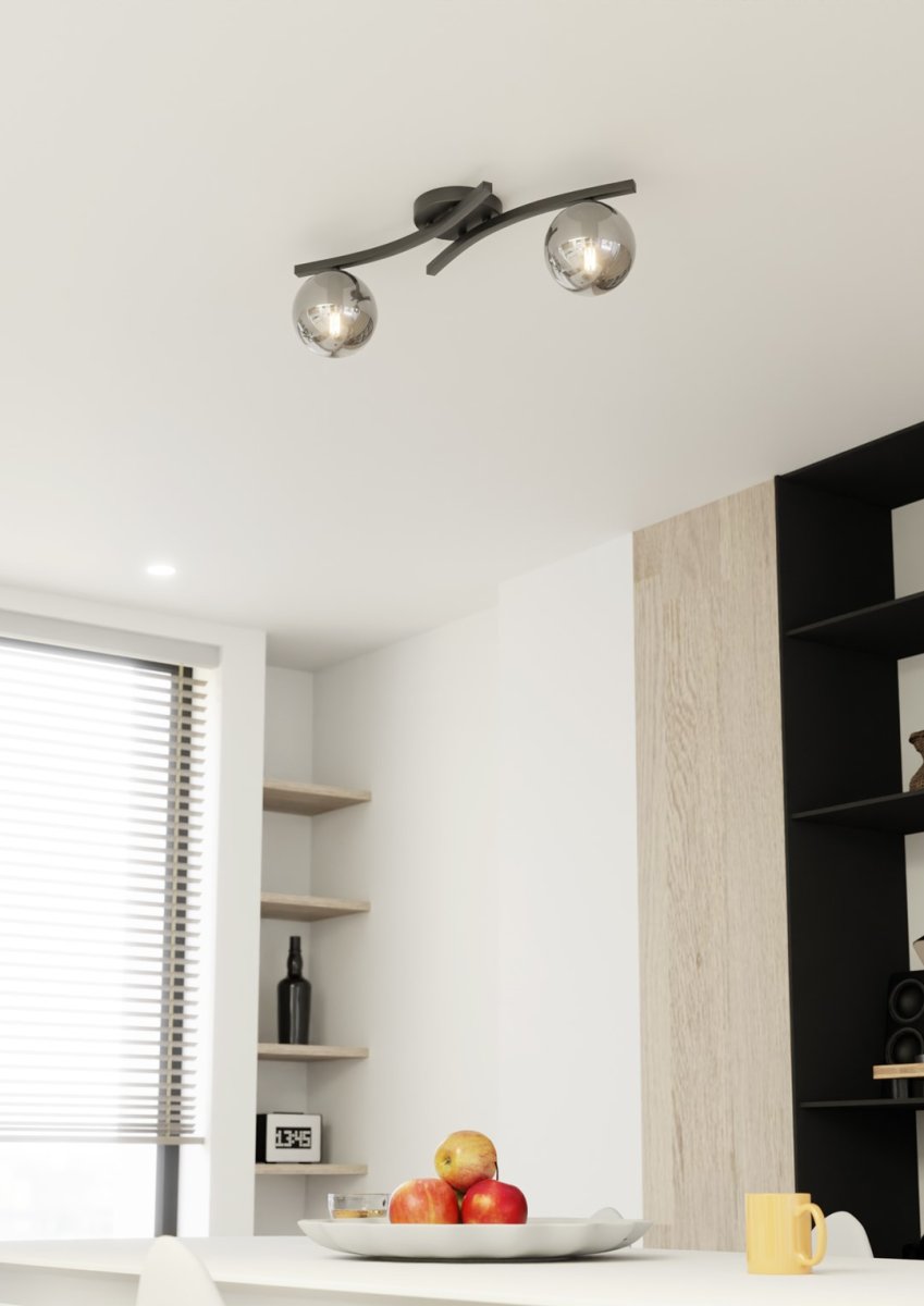 Opus 60cm Rökfärgad plafond från Emibig Lighting - Den enkla formen och kuporna av r&ouml;kf&auml;rgat glas ger rummet en mjukhet och l&auml;tthet, samtidigt som lampan sprider ett behagligt, diffust ljus.