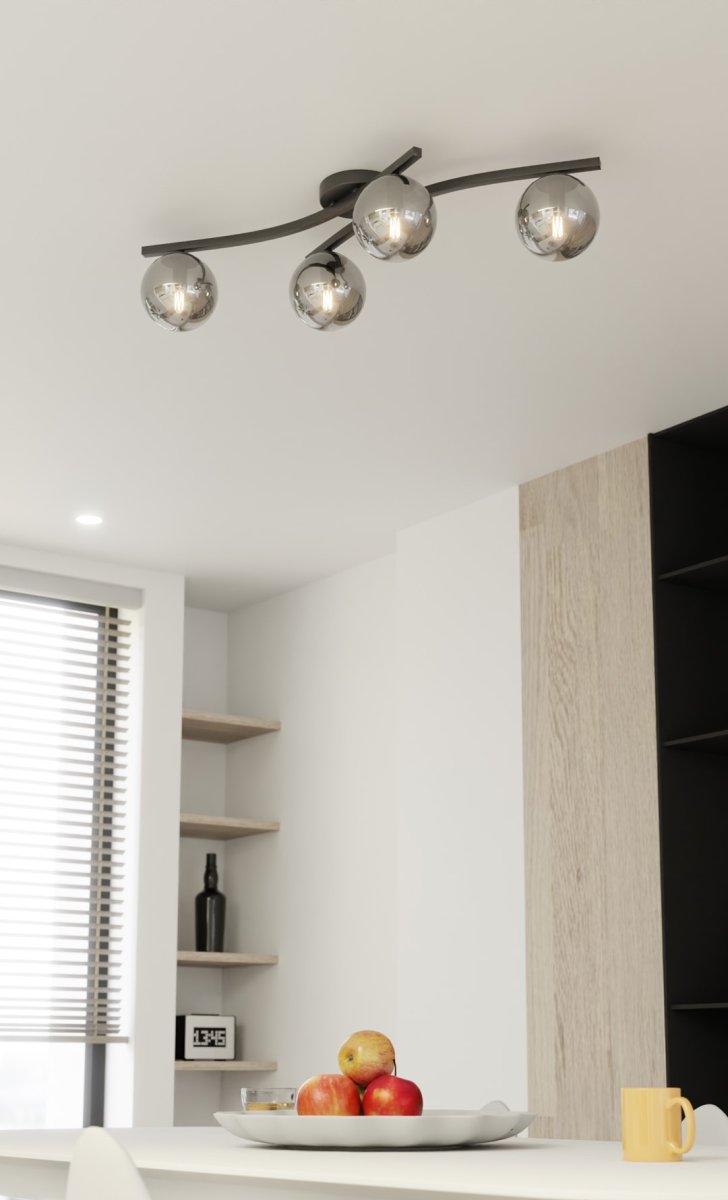 Opus 84cm Rökfärgad plafond från Emibig Lighting - Den enkla formen och kuporna av r&ouml;kf&auml;rgat glas ger rummet en mjukhet och l&auml;tthet, samtidigt som lampan sprider ett behagligt, diffust ljus.