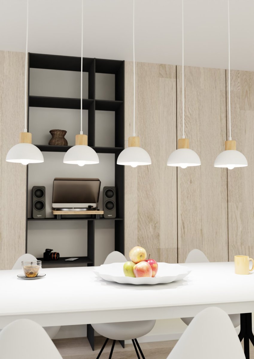 Seco 116cm Vit taklampa från Emibig Lighting - Perfekt f&ouml;r vardagsrum, matplatser eller k&ouml;k &ndash; Seco skapar harmoni och en ombonad nordisk atmosf&auml;r i rummet.