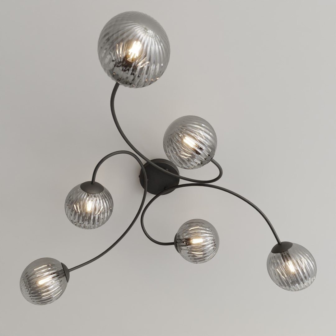 Vibra 97cm Rökfärgad plafond från Emibig Lighting - Kuporna av r&ouml;kf&auml;rgat glas sprider ett mjukt och diffust ljus som tillf&ouml;r rummet en l&auml;tthet och en modern k&auml;nsla.