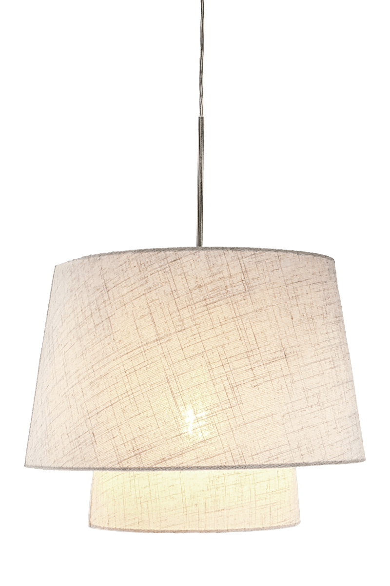 Doble Ø48 Beige taklampa från Aneta Lighting - Doble takpendel har en stilren och mjuk design d&auml;r tv&aring; textilsk&auml;rmar i olika storlekar m&ouml;ts i ett vackert lager-p&aring;-lager-uttryck.