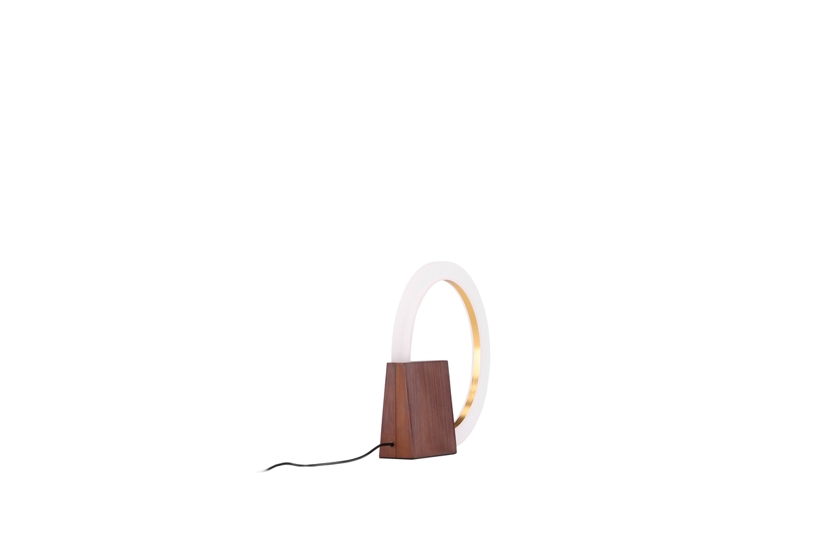 Brive 30cm Valnöt bordslampa från Venture Design - Bordslampan Brive har en lampfot i trendigt valn&ouml;tsf&auml;rgad tr&auml; och en vit cirkelformad lampram i akryl.
