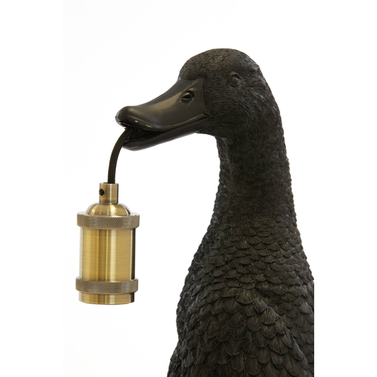 Duck 48cm Svart bordslampa från Light & Living - Denna unika lampa i svart med m&auml;ssingsdetaljer kombinerar lekfull design med elegant belysning.
