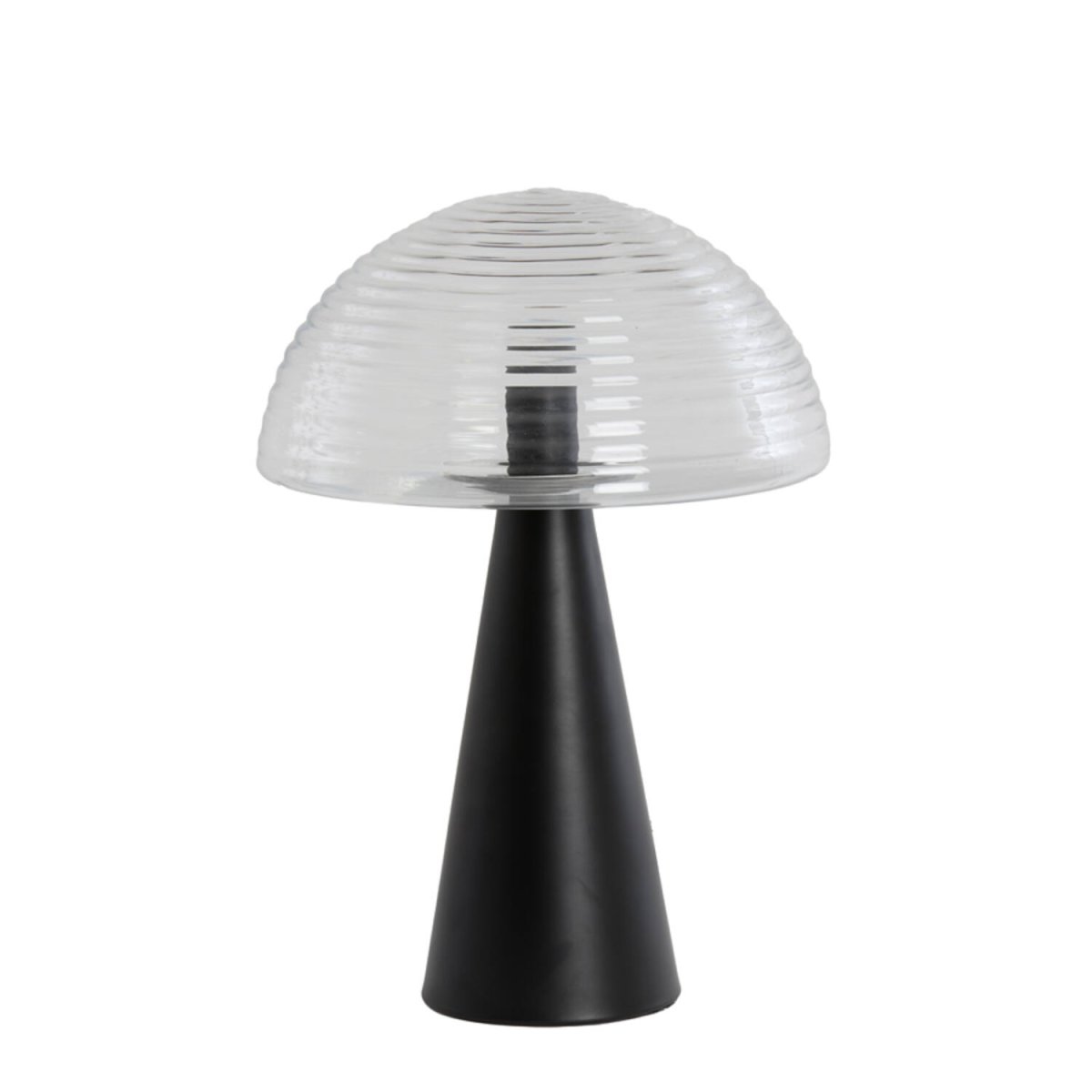 Mueda 43cm Svart bordslampa från Light & Living - Mueda &auml;r en stilfull bordslampa med en dekorativ sk&auml;rm i klart glas och en mattsvart fot.