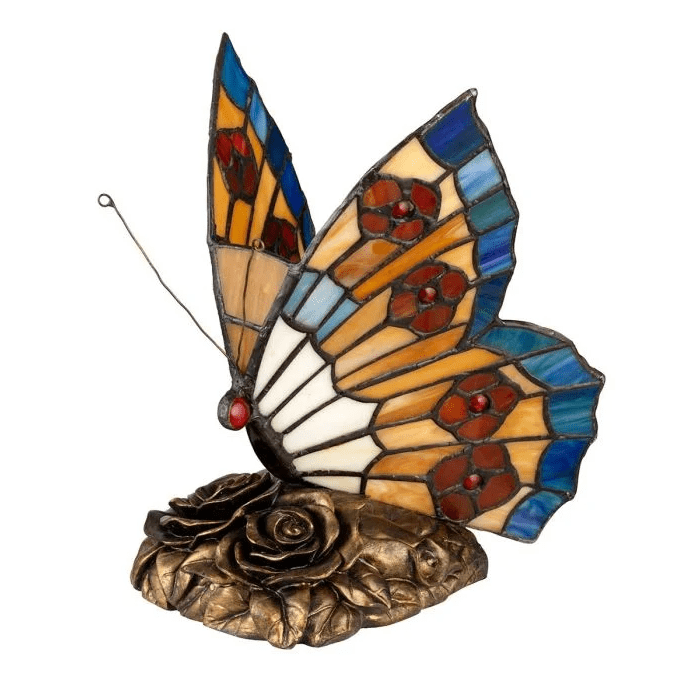 Butterfly 23cm Flerfärgad från Elstead Lighting - Varje lampa &auml;r tillverkad med Tiffany-stilens glaspaneler, individuellt arrangerade f&ouml;r att framh&auml;va fj&auml;rilens livfulla f&auml;rger.