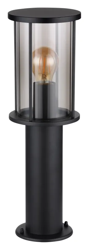 Gracey 45cm Svart pollare från Globo Lighting - Gracey &auml;r en pollare i stilren design, tillverkad av mattsvart rostfritt st&aring;l och har en r&ouml;kf&auml;rgad glassk&auml;rm.