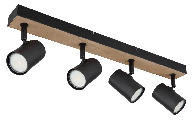 Robby 4 Natur spotlight från Globo Lighting - Robby &auml;r en&nbsp;stilren&nbsp;takspotlight som imponerar med sin eleganta design i mattsvart metall och MDF i tr&auml;-look.