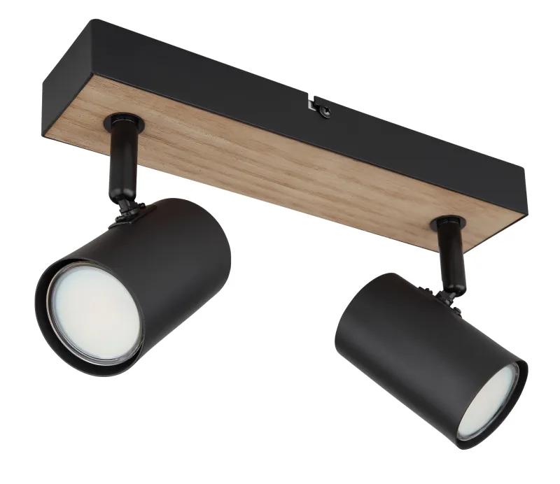 Robby 2 Natur spotlight från Globo Lighting - Robby &auml;r en&nbsp;stilren&nbsp;takspotlight som imponerar med sin eleganta design i mattsvart metall och MDF i tr&auml;-look.