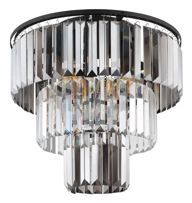 Naxis Ø40 Rökfärgad plafond från Globo Lighting - Naxis &auml;r en vacker plafond tillverkad av mattsvart metall och &auml;r smyckad med kristaller i r&ouml;kf&auml;rgat och klart glas.