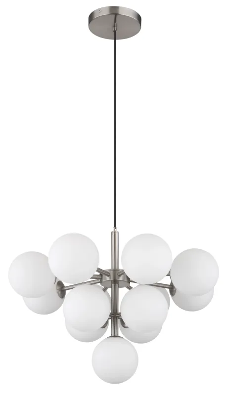 Grappy Ø56 Nickel taklampa från Globo Lighting - Grappy taklampa blir en stilfull och lyxig detalj i varje rum med sin glamor&ouml;sa design och de 13st opalf&auml;rgade&nbsp;glaskulorna.