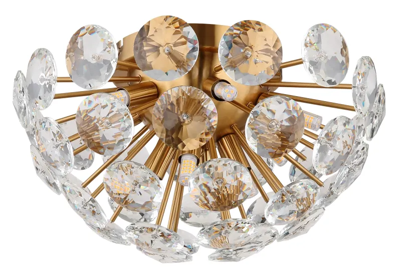 Virina Ø40 Guld plafond från Globo Lighting - Dess eleganta design kombinerar en gyllene metallkropp med en sk&auml;rm av klara kristaller, vilket ger en lyxig och sofistikerad k&auml;nsla till ditt hem.