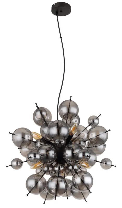 Udo Ø55 Rökfärgad taklampa från Globo Lighting - Dess unika design imponerar med en rund form d&auml;r eleganta metallst&auml;nger sammanl&auml;nkas med dekorativa kulor i olika storlekar.