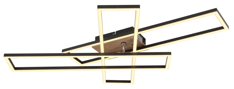 Dakari 100cm Svart plafond från Globo Lighting - Lampan &auml;r tillverkad av mattsvart metall i kombination med en m&ouml;rk MDF-tr&auml;look, vilket ger den en exklusiv och sofistikerad k&auml;nsla.