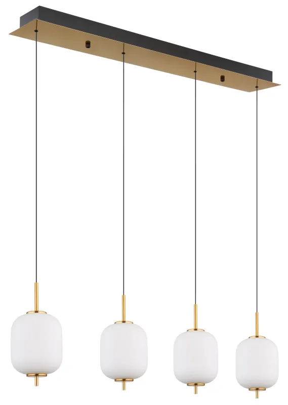 Ewald 95cm Mässing taklampa från Globo Lighting - &nbsp;Lampan &auml;r tillverkad av en exklusiv kombination av m&auml;ssing, mattsvart metall och opalglas, vilket ger en sofistikerad och harmonisk k&auml;nsla.