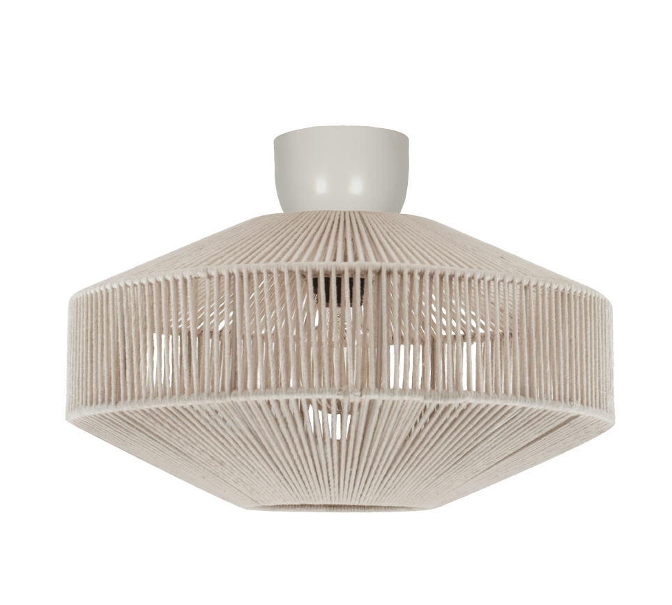 Svea Ø46 Beige plafond från Trio Lighting - Den noggrant v&auml;vda bomullssk&auml;rmen skapar ett vackert ljusspel och ger rummet en varm och levande atmosf&auml;r.