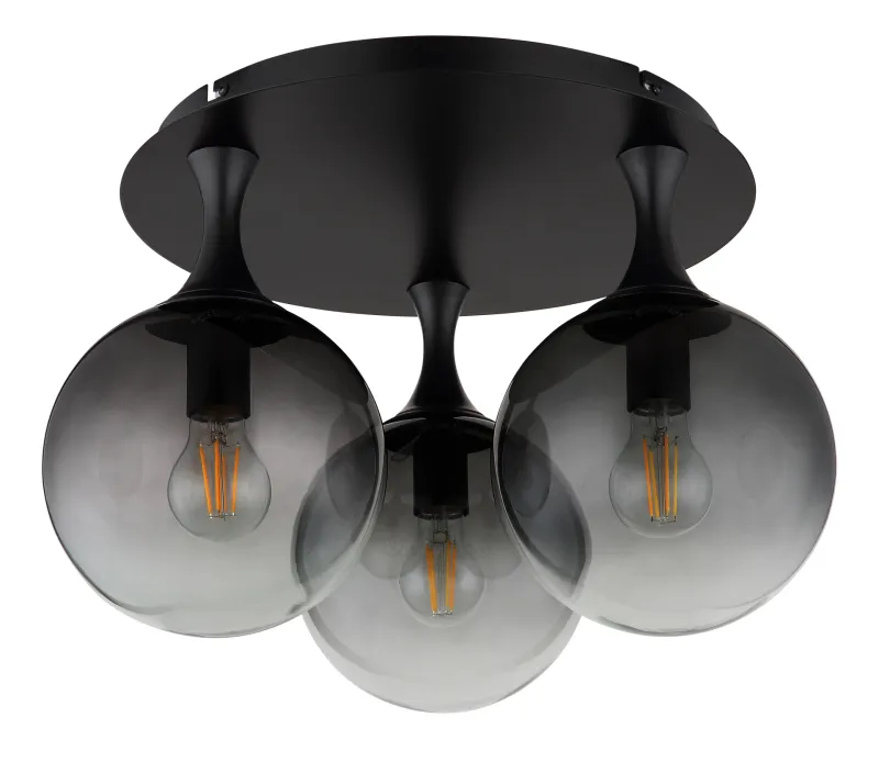 Dalton Ø46 Rökfärgad plafond från Globo Lighting - Dalton plafond&nbsp;har en rund design med tre eleganta klot i en sofistikerad r&ouml;kf&auml;rgad ton.